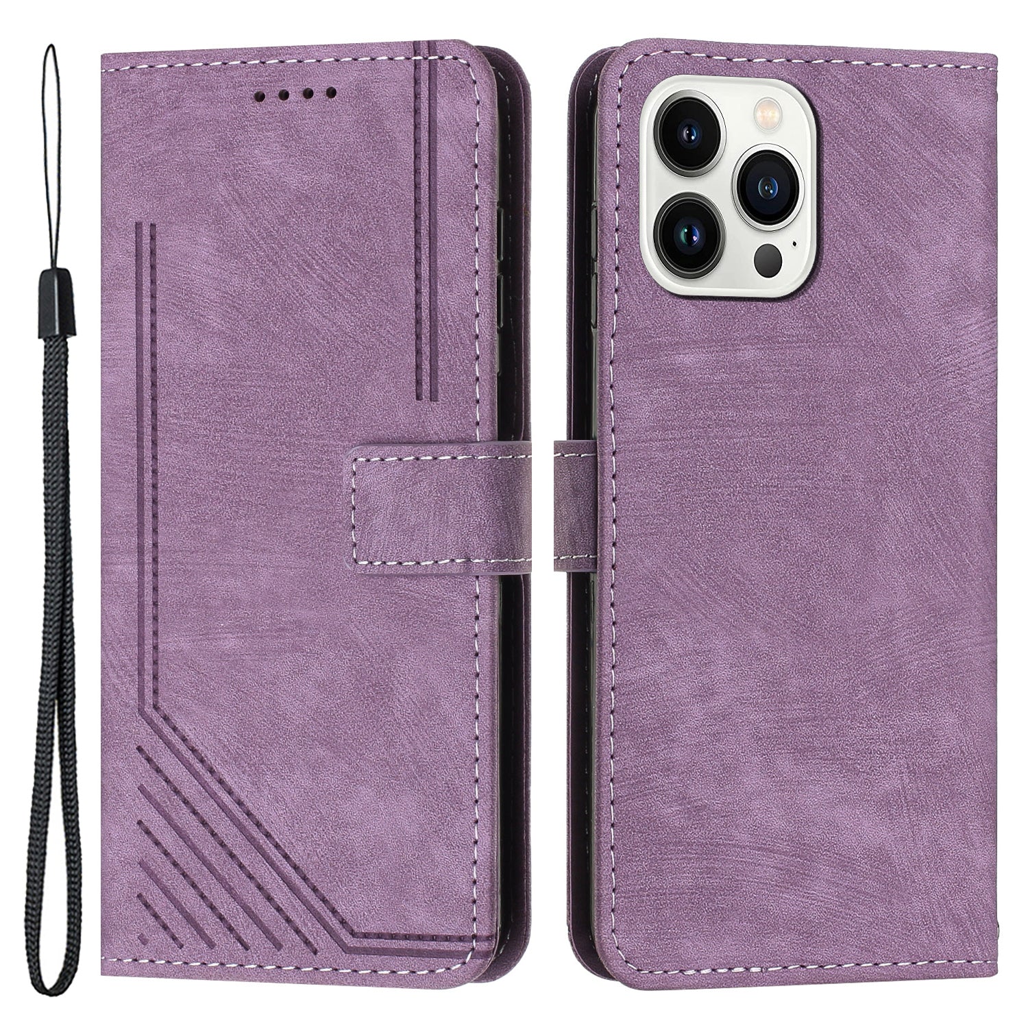 For iPhone 13 Pro Leather Stand Wallet Phone Case Skin-touch Lines Imprinted Phone Cover For iPhone 13 Pro Leather Stand Wallet Phone Case Skin-touch Lines Imprinted Phone Cover